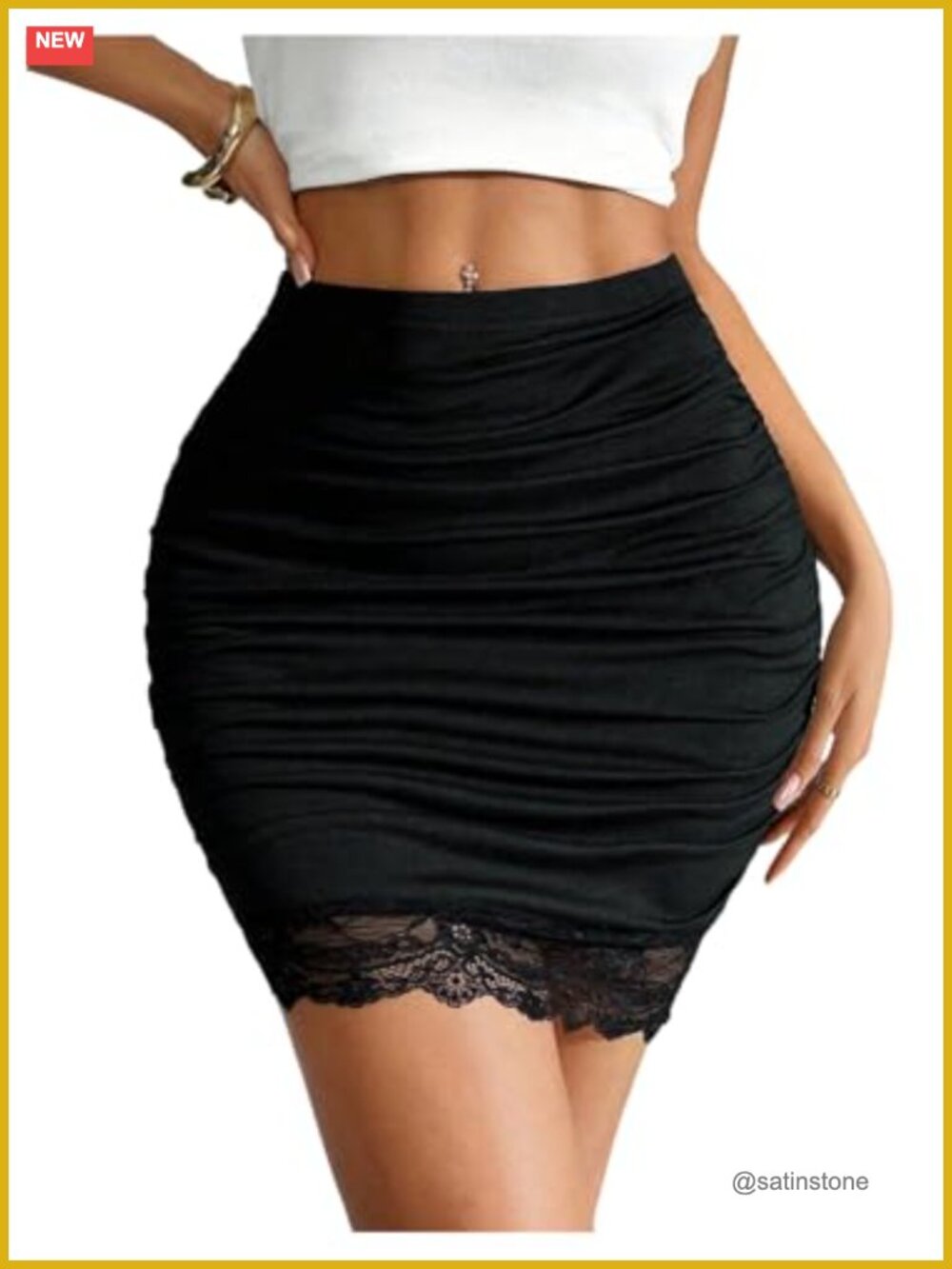 Women's High Waisted Bodycon Mini Skirt Lace Ruched Pencil Skirt Date Night